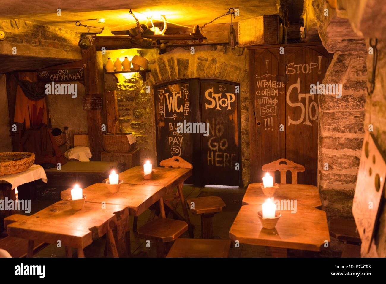 Interior of the famous medieval 'Third dragon' pub and eatery in Tallin, Estonia Stock Photo