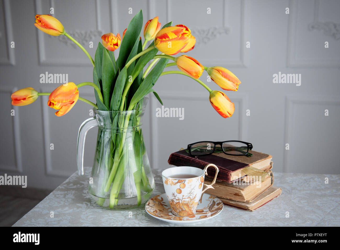 beautiful still life with tulips Stock Photo - Alamy