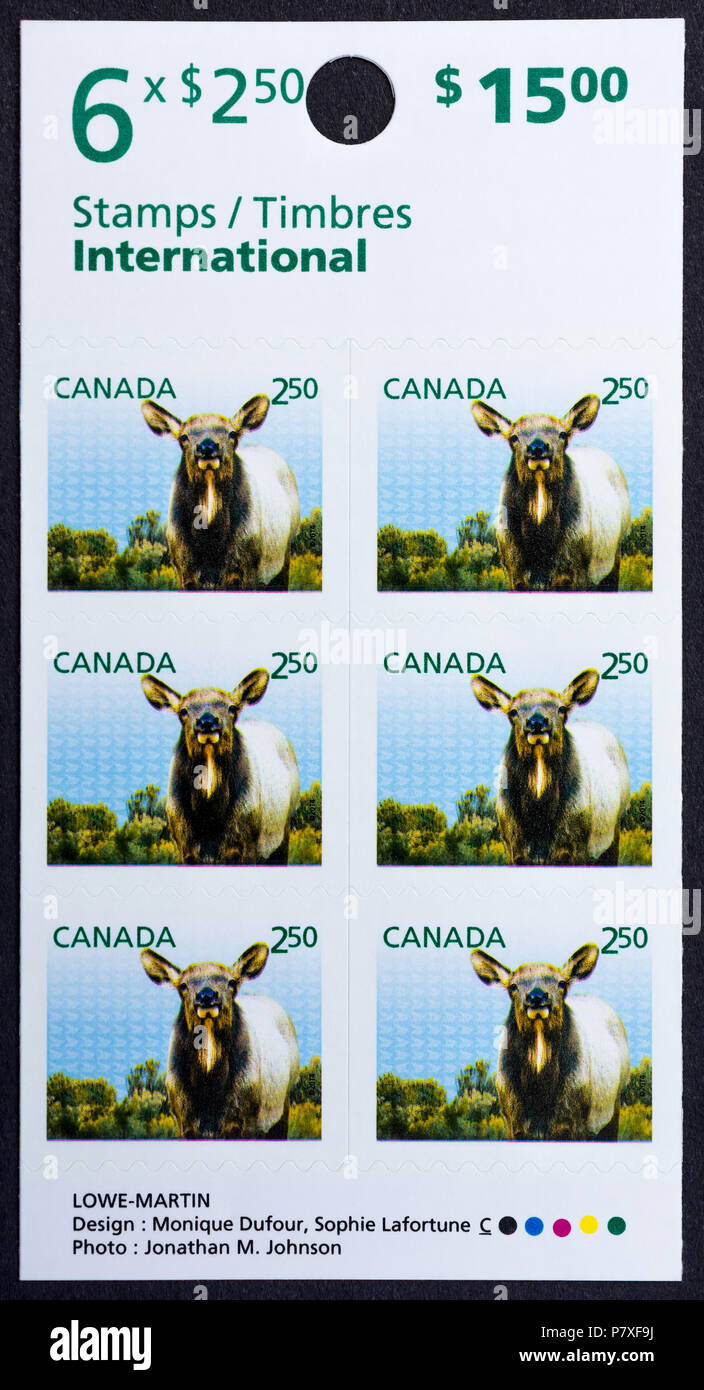 Sheet of Canadian self-adhesive stamps for international use. Stock Photo