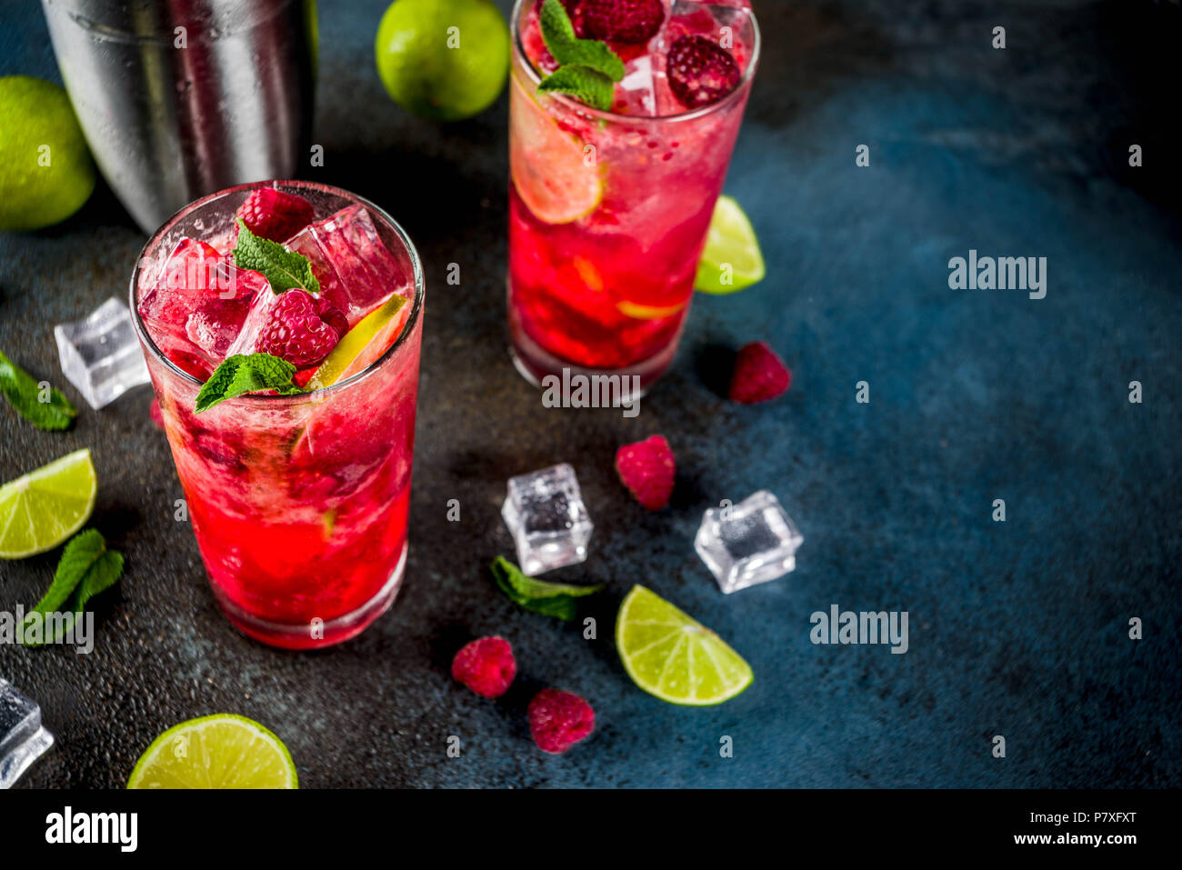 Iced Raspberry Lime Iced summer drink cocktail, Raspberry and lime lemonade with fresh mint ...