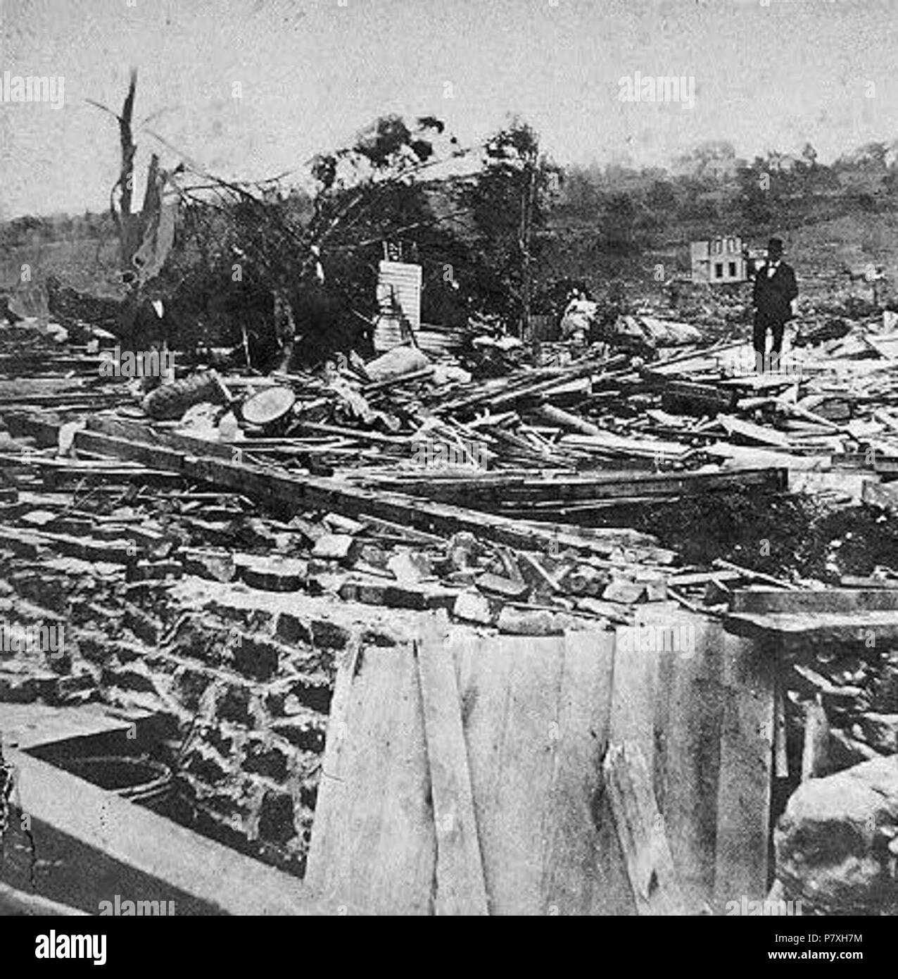 Image of a house destroyed by the Wallingford Tornado of 1878 Stock