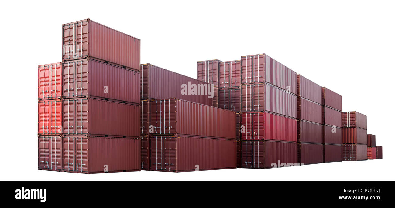Red Shipping Cargo ship business Container import and export company for Logistics and Transportation on White Background. Smart Industry concept. Stock Photo