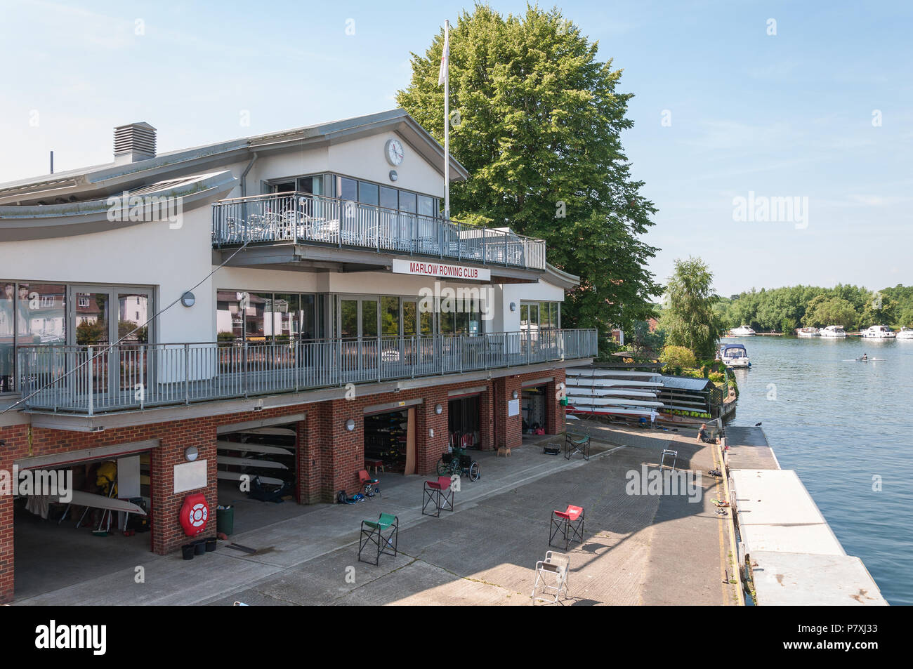 Marlow Rowing Club boathouse on the bank of the River Thames, at Bisham, Marlow, Buckinghamshire