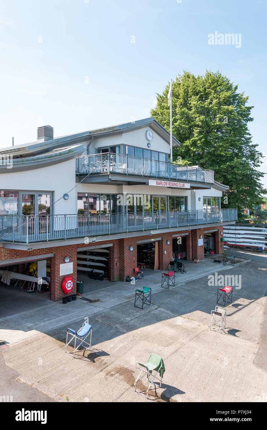 Marlow Rowing Club boathouse on the bank of the River Thames, at Bisham, Marlow, Buckinghamshire