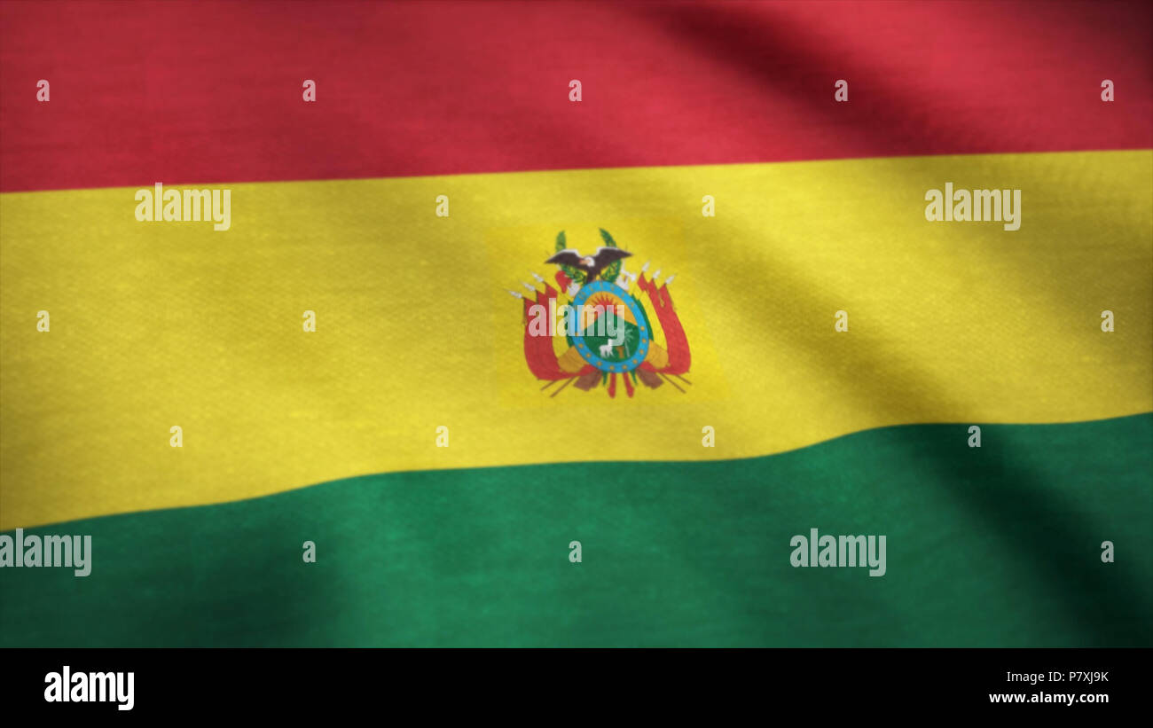 Bolivia flag waving in the wind. Background with rough textile texture. Bolivian flag waving animation. Animation loop Stock Photo