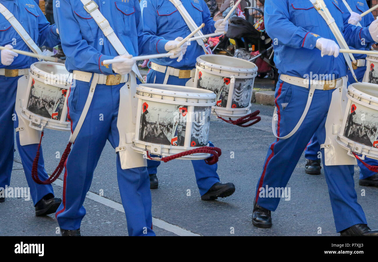 01 July 2016 – Orange Order Parade in Belfast marking the anniversary of the battle of the Somme. This is the Ballymacarrett and No 6 District Parade in east Belfast. Each year throughout Northern Ireland the Orange Order hold a number of parades and church services to mark the anniversary of the Battle of the Somme given it's immense impact back then on the province  - lodges and bands parade watched by large crowds each year. Stock Photo