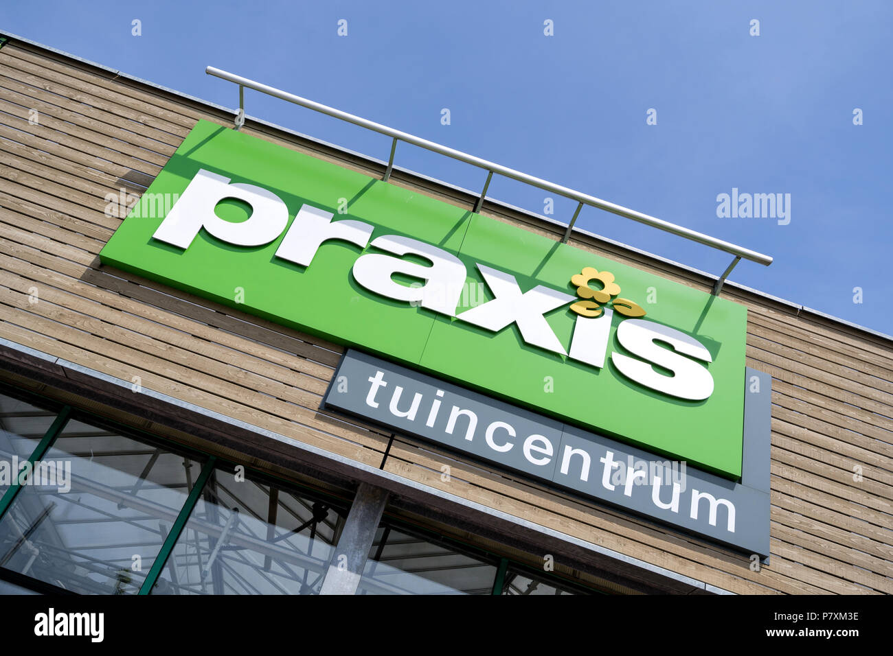 Praxis garden center sign at store. Praxis is a leading DIY brand in the  Netherlands and