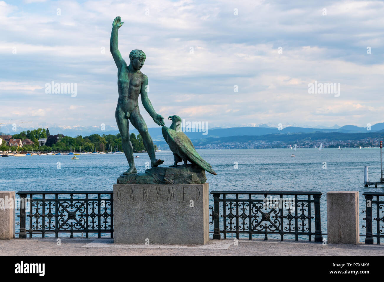 The Ganymede scuplture on the Bürkliplatz in Zurich, Switzerland Stock Photo