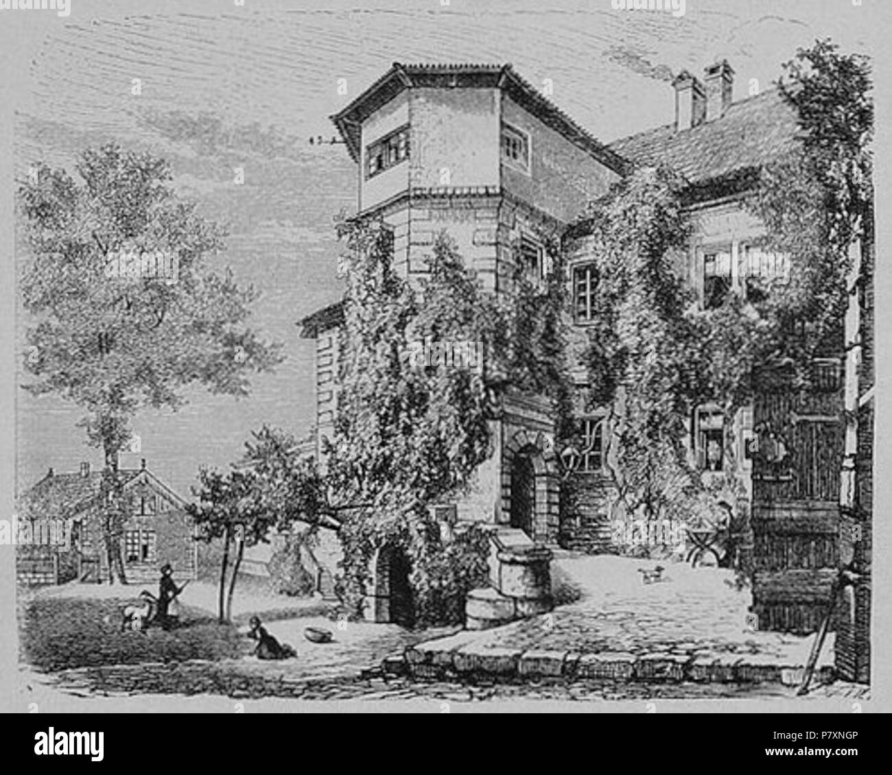 Deutsch: Der hünische Hof in Salzungen. Nach einer Photographie auf Holz gezeichnet von H. Heubner . 1878 132 Die Gartenlaube (1878) b 484 Stock Photo