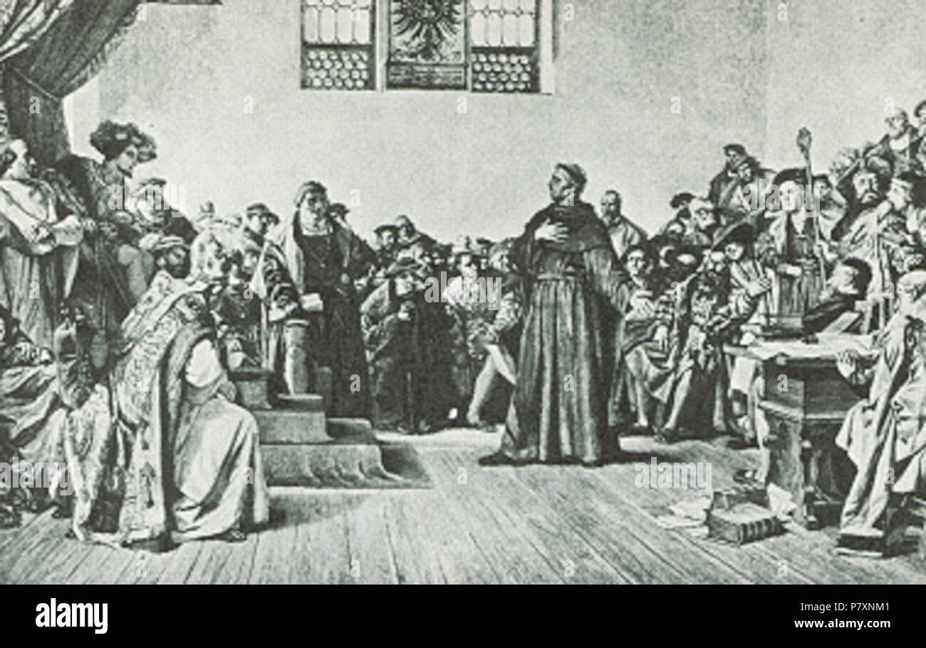 Luther Before the Diet of Worms, en:photogravure after the historicist painting by en:Anton von Werner (1843-1915) in the Staatsgalerie Stuttgart. 133 Diet of Worms Stock Photo