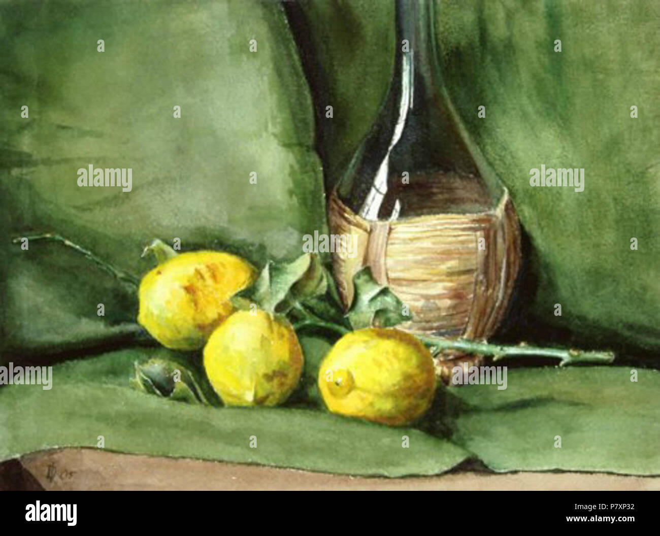 Deutsch: Stilleben mit drei Zitronen und Weinflasche . 1905 135 Dorothea Maetzel-Johannsen23b Stock Photo