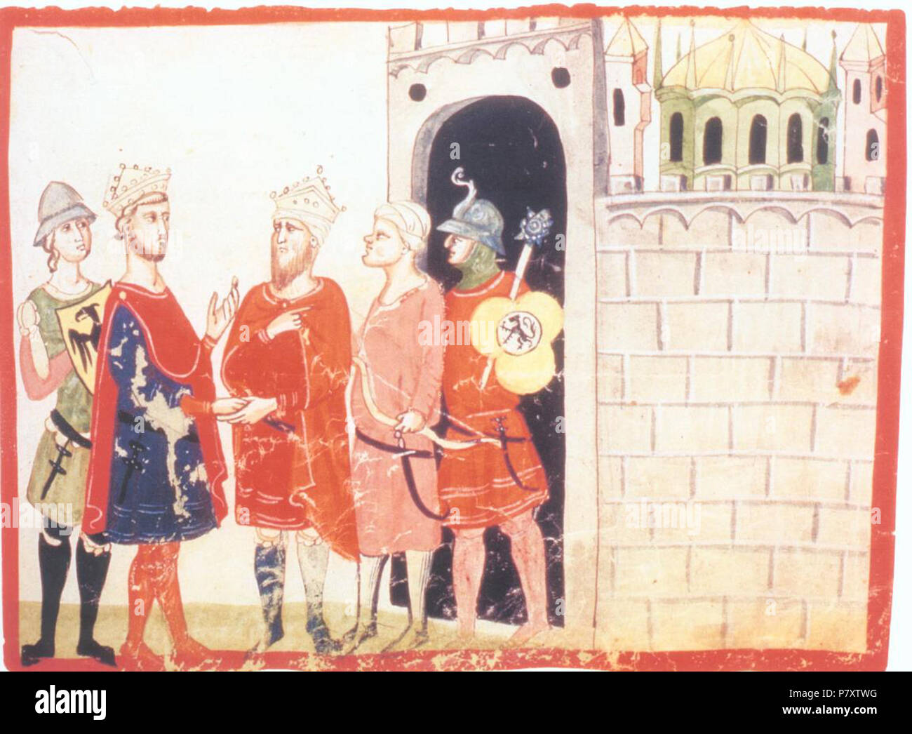 Deutsch Friedrich II. (links) mit Sultan alKamil. Der Kaiser schließt