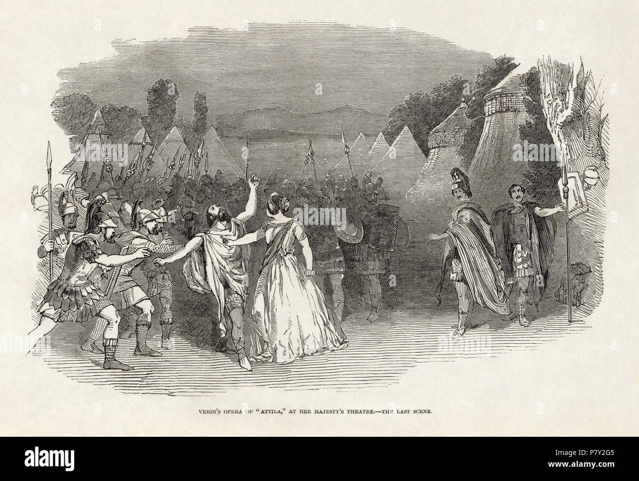 Giuseppe Verdi's Attila at Her Majesty's Theatre, London, from The Illustrated London News of April 15, 1848. Published April 15, 1848 203 Illustrated London News - Giuseppe Verdi's Attila at Her Majesty's Theatre, London Stock Photo