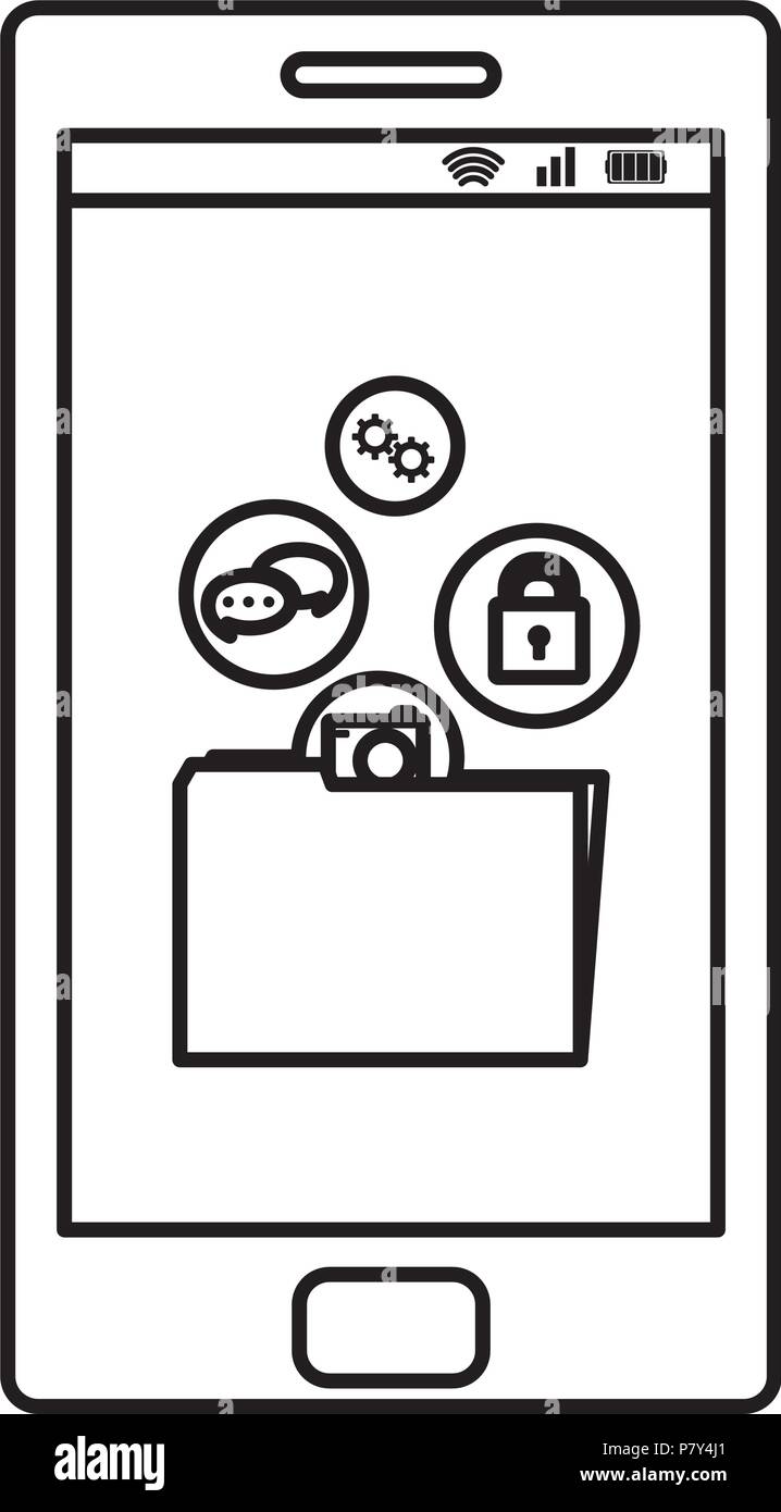 line smartphone technology with folder file app Stock Vector Image ...