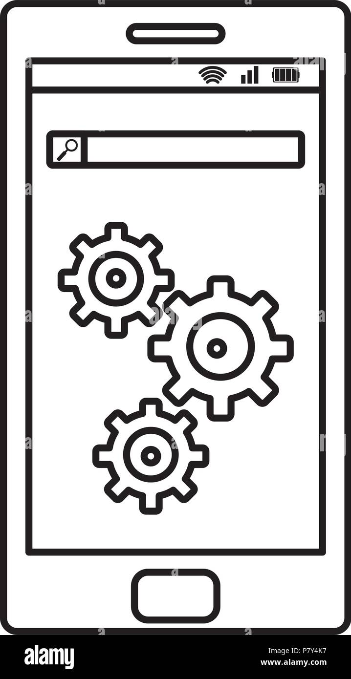 line smartphone technology with gears app icon Stock Vector Image & Art ...