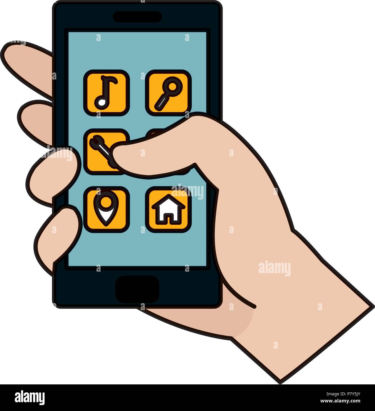 color smartphone technology with digitals apps icon Stock Vector