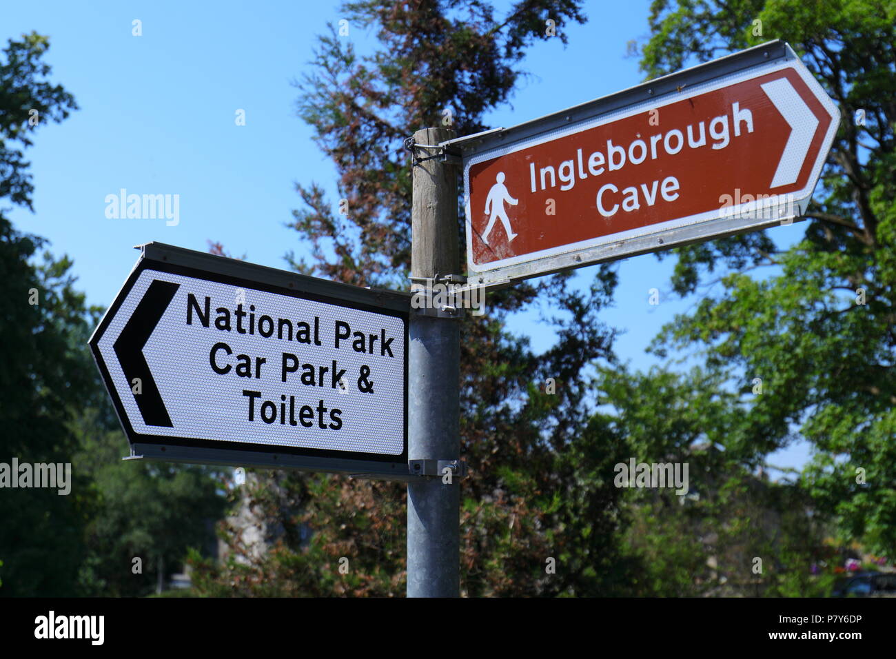 A sign showing directions to Ingleborough Cave at the foot of