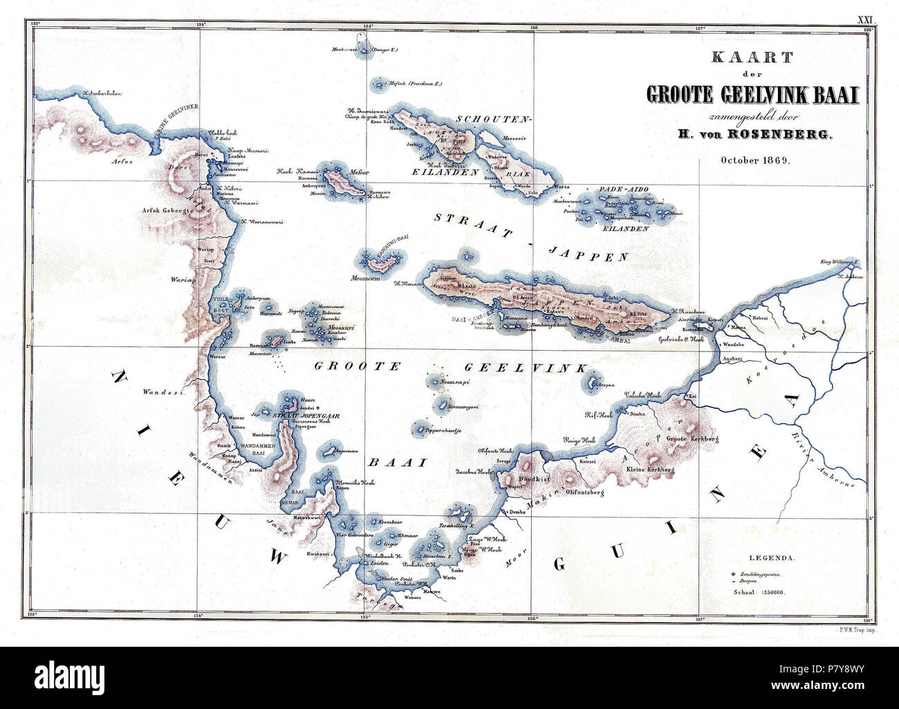 Deutsch: Hermann von Rosenberg's Karte der Geelvink-Bai (Neuguinea) . 1875 225 Kaart-Geelvink-Baai Stock Photo