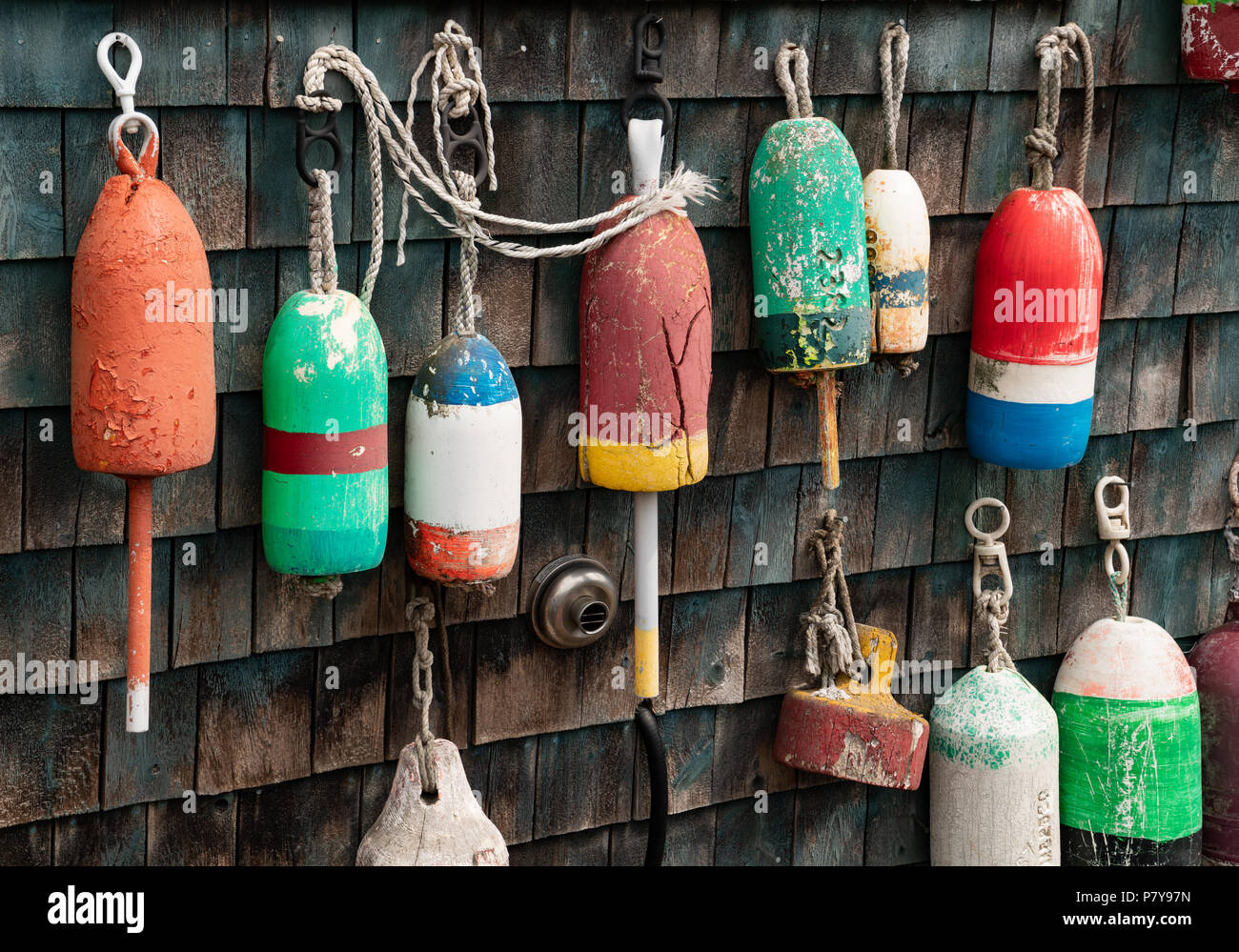 Lobster Buoy in Maine on a fishing pier Stock Photo - Alamy