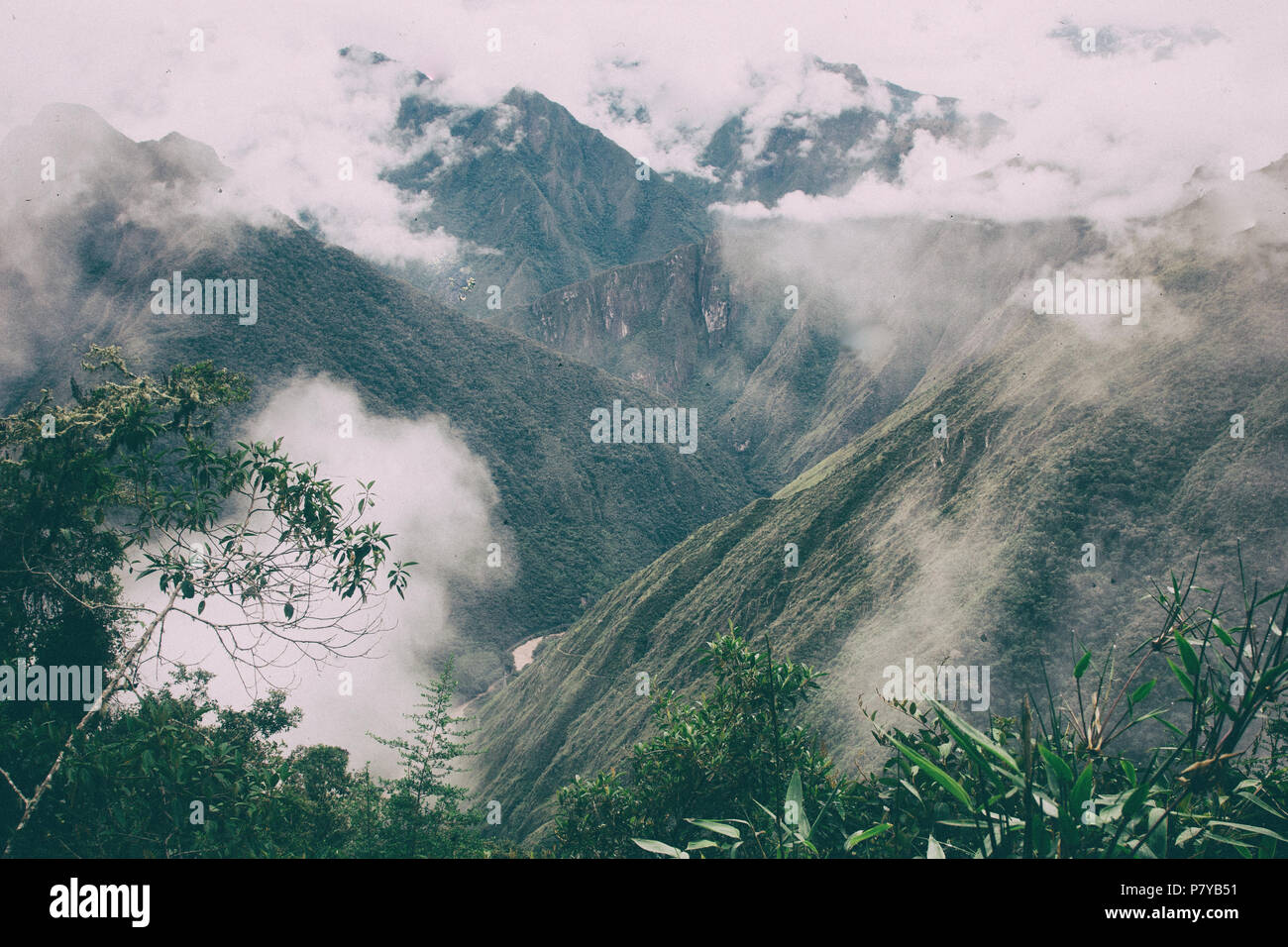 Panoramic Inca Train Panoramic view of the Andes mountains on the Inca Trail. Peru. South ...