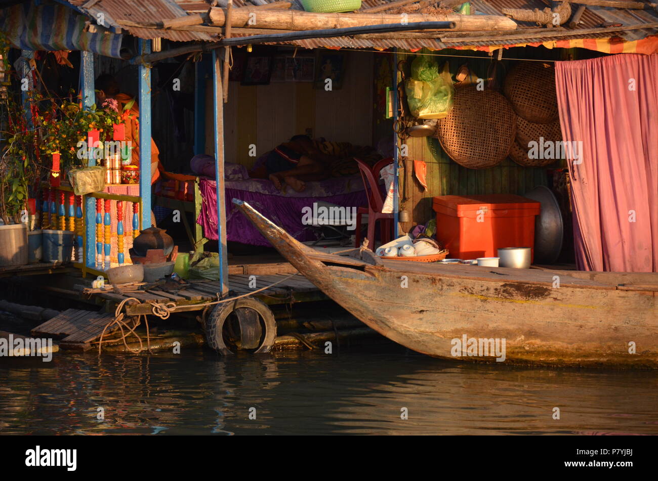 Simple Life and house on water in Cambodia Stock Photo