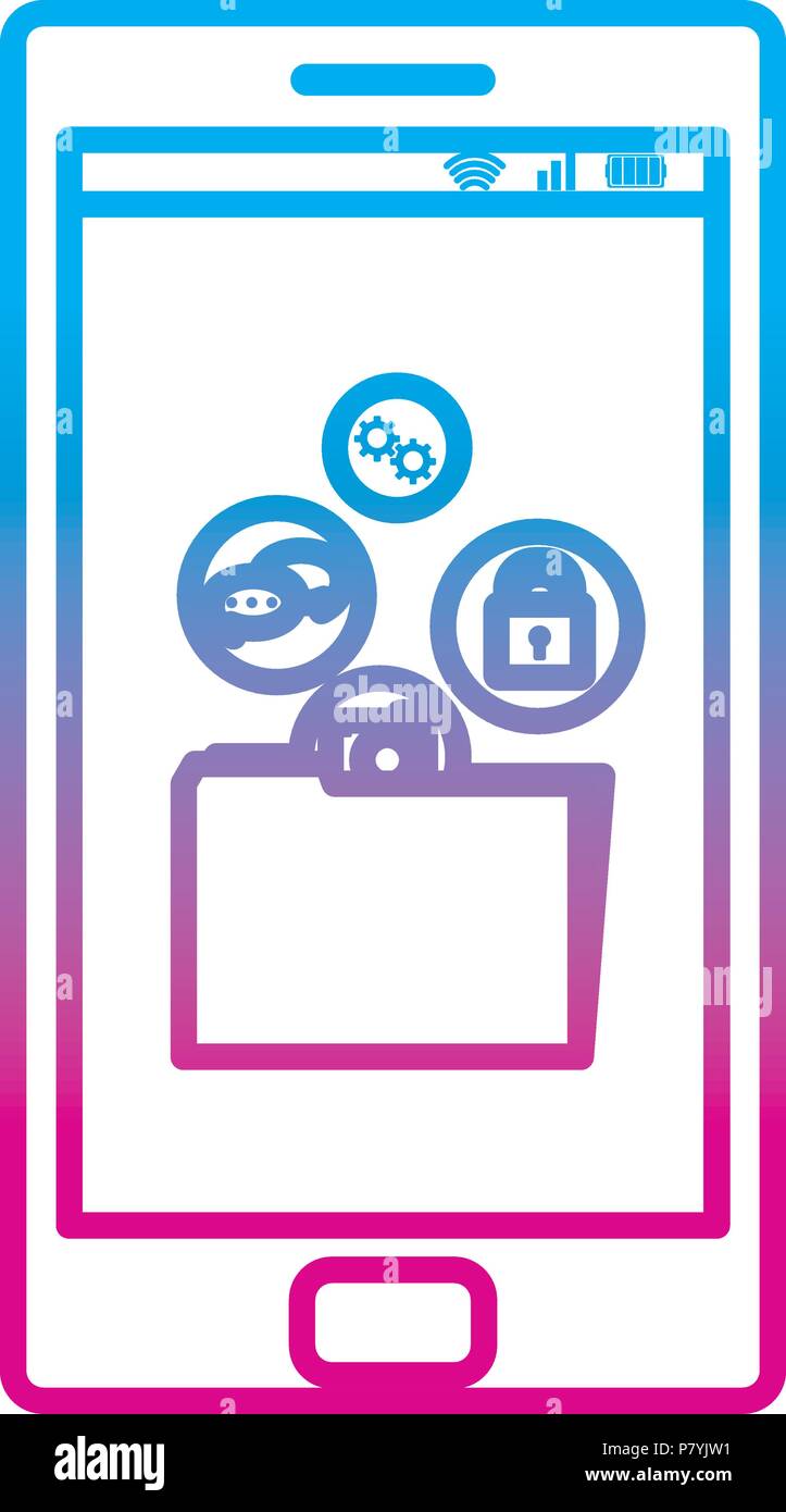 degraded line smartphone technology with folder file app Stock Vector ...