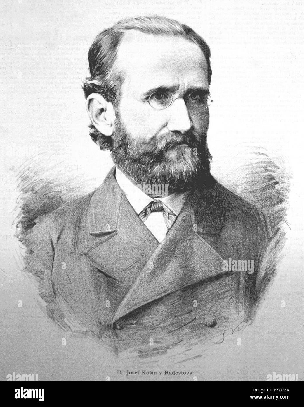 English: Portrait of Josef Košín z Radostova (1832-1911), Czech writer, author and collector of fairy-tales . 24 December 1885 222 Josef Kosin z Radostova 1885 Vilimek Stock Photo