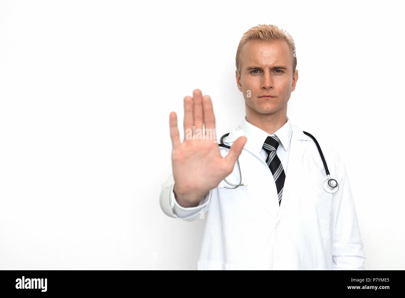 Doctor with stethoscope show off 