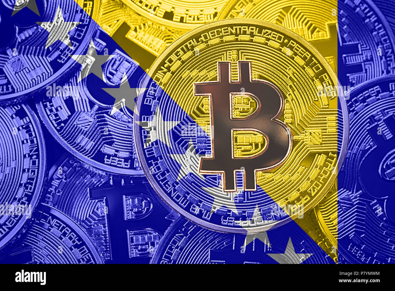Stack of Bitcoin Bosnia And Herzegovina flag. Bitcoin cryptocurrencies  concept. BTC background Stock Photo - Alamy
