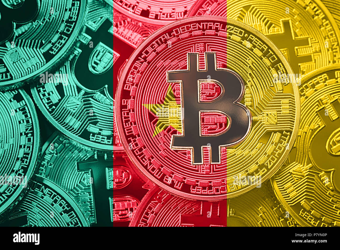 Stack of Bitcoin Cameroon flag. Bitcoin cryptocurrencies concept. BTC  background Stock Photo - Alamy