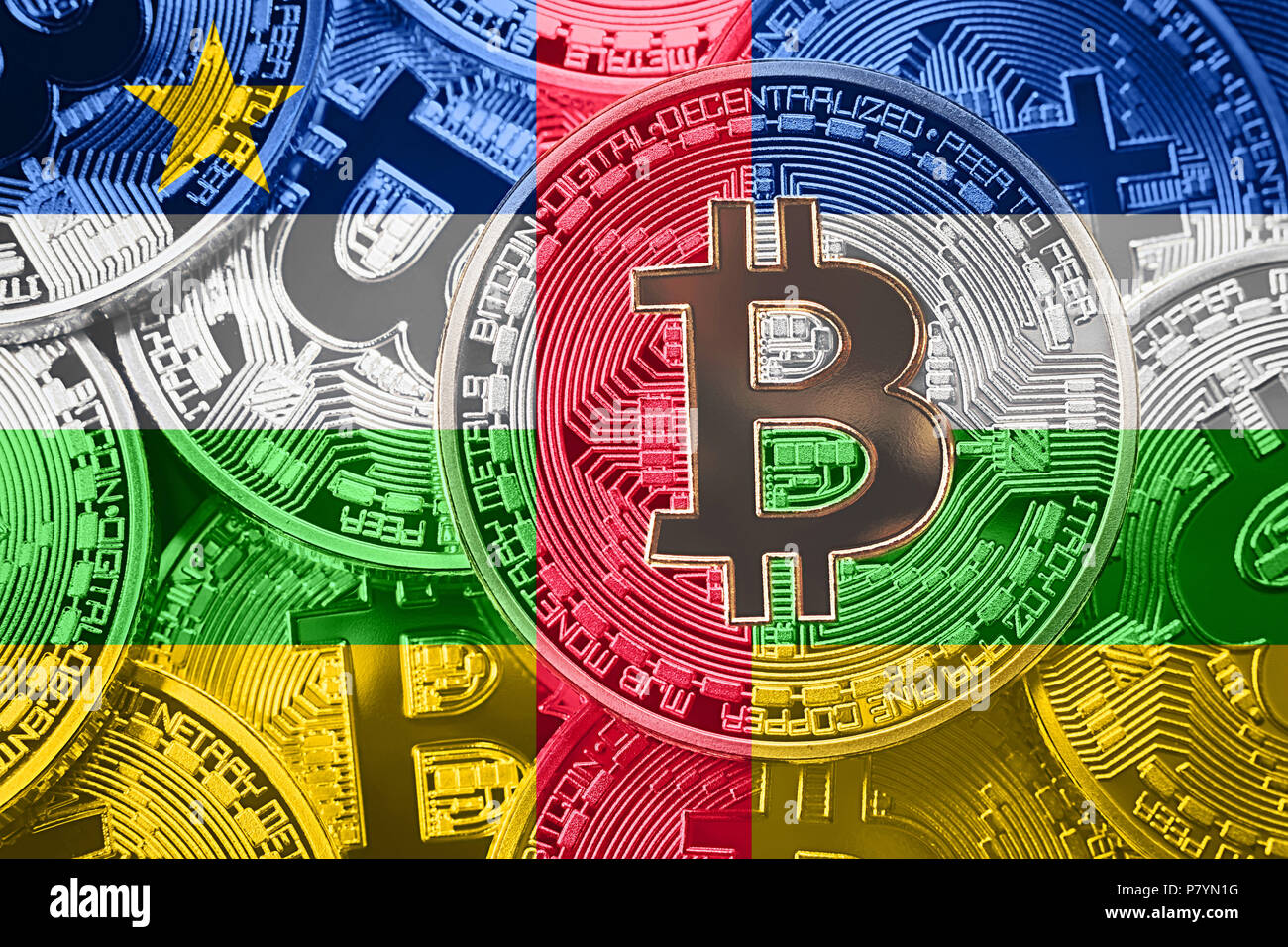 Central African Republic bitcoin flag, national flag cryptocurrency concept  black background Stock Photo - Alamy