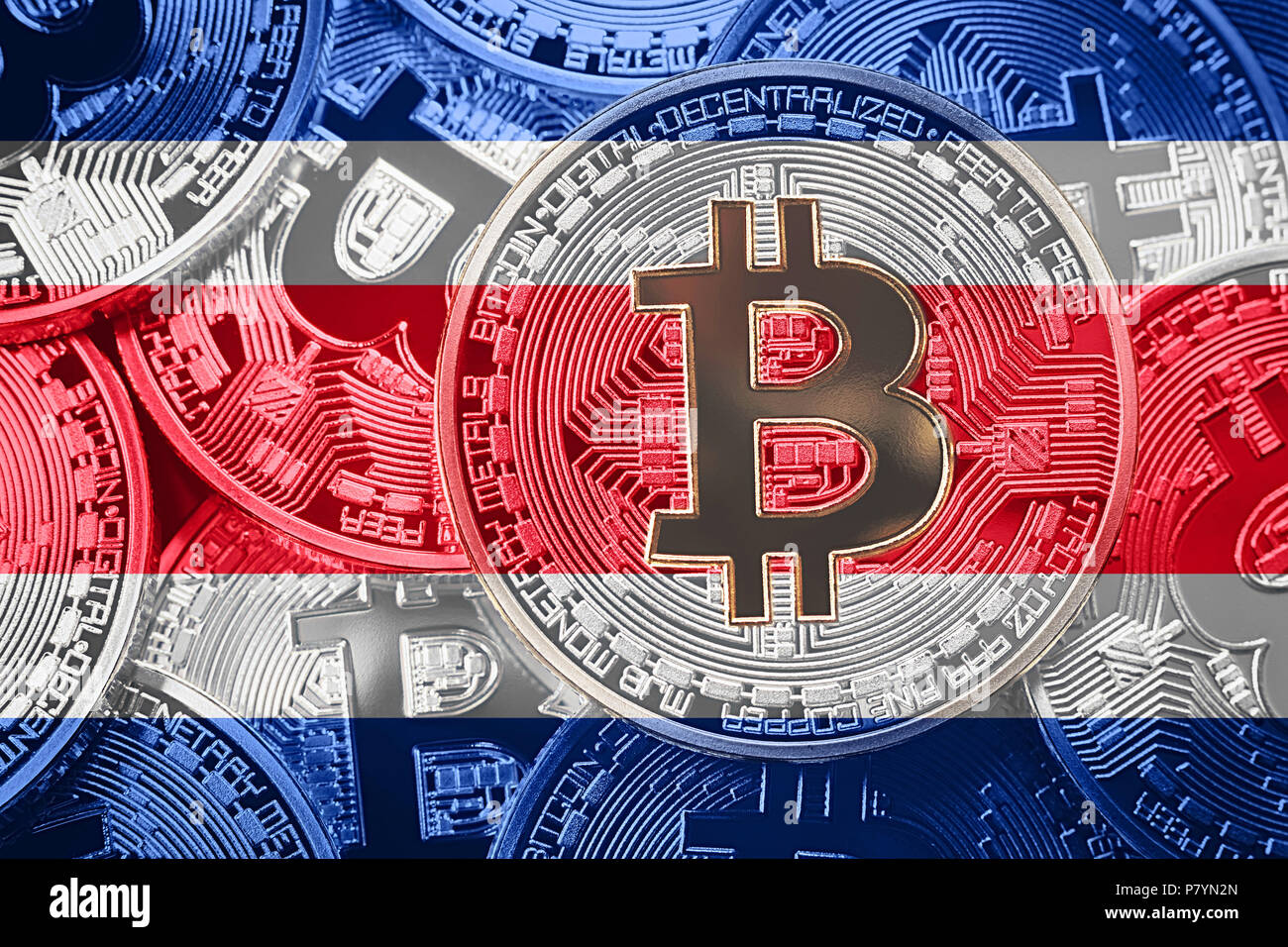 Stack of Bitcoin Costa Rica flag. Bitcoin cryptocurrencies concept. BTC  background Stock Photo - Alamy