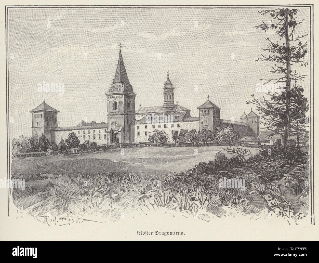 English: en:Dragomirna Monastery approx. 1899. Deutsch: de:Kloster Dragomirna, historische Ansicht (Xylographie von Rudolf Bernt, 1899 . 1899 231 Kloster dragomirna Stock Photo