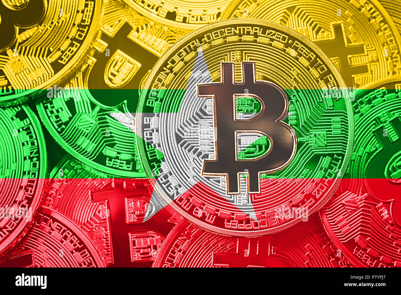 Stack of Bitcoin Myanmar flag. Bitcoin cryptocurrencies concept. BTC  background Stock Photo - Alamy