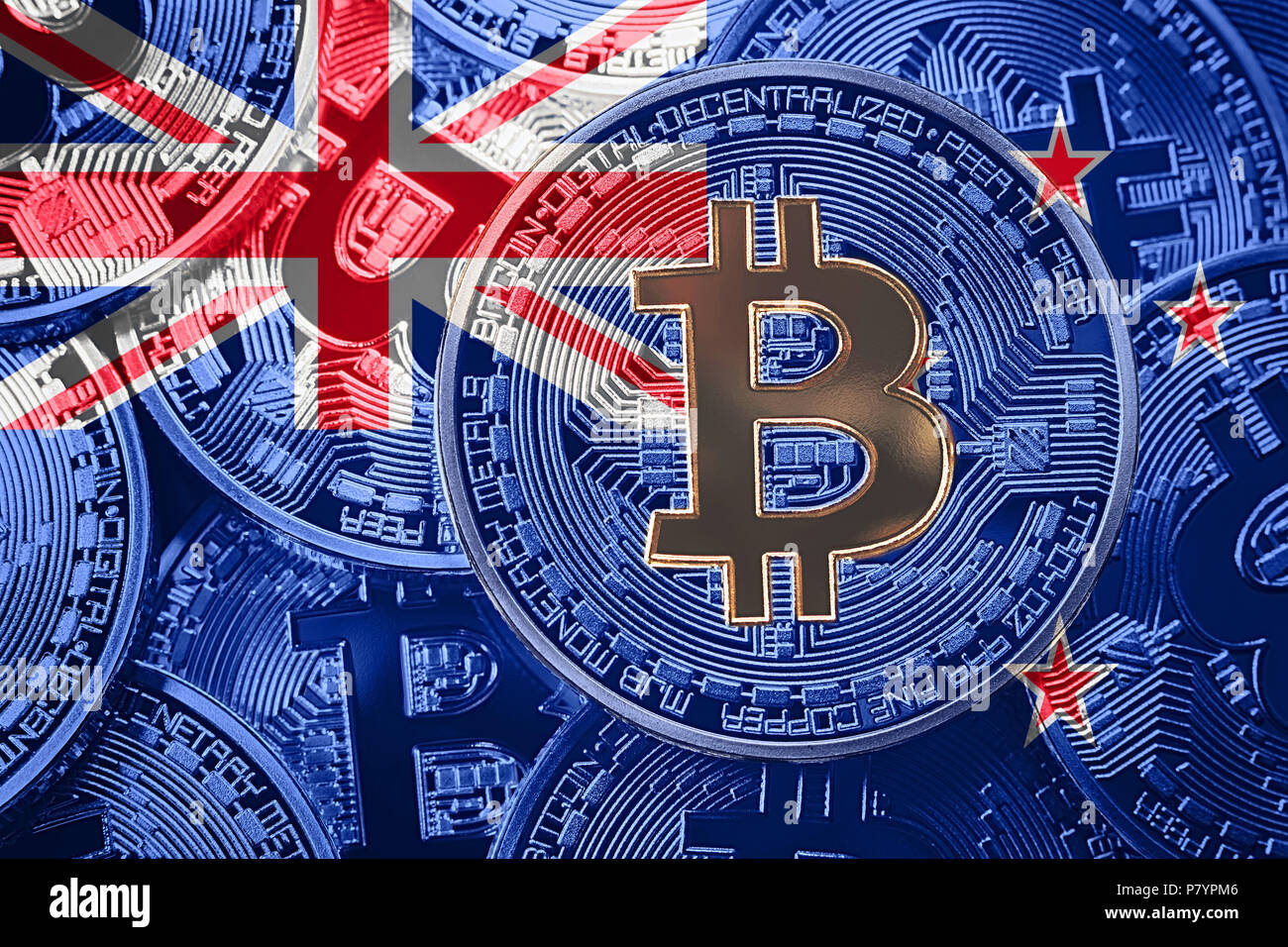 Stack of Bitcoin New Zealand flag. Bitcoin cryptocurrencies concept. BTC  background Stock Photo - Alamy
