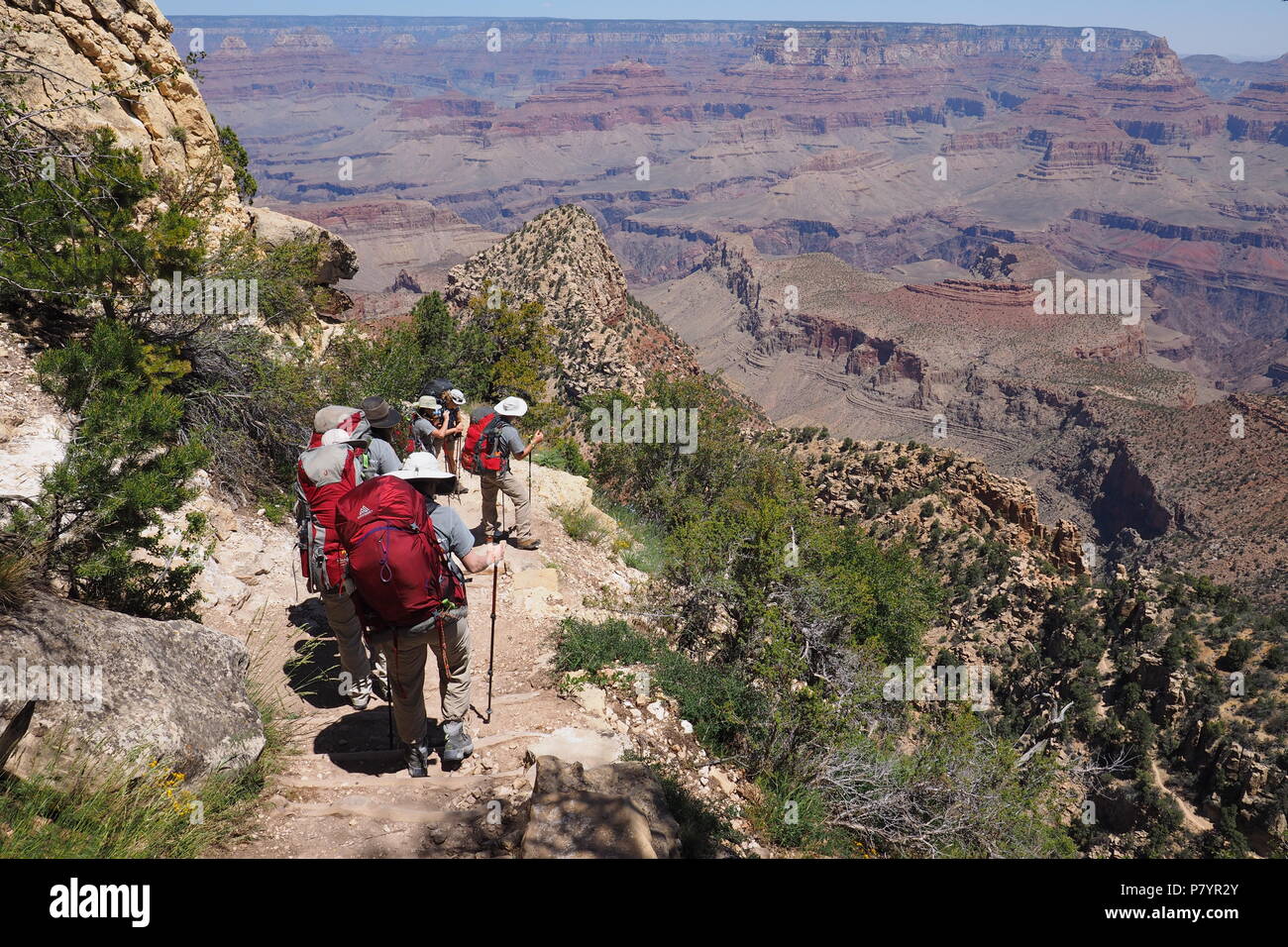 Backpackers descending the Grandview Trail on the way to Horseshoe Mesa