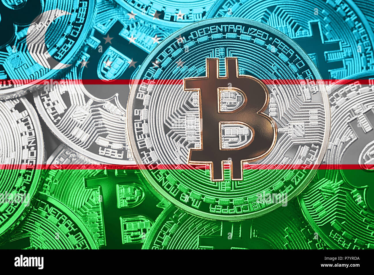 Stack of Bitcoin Uzbekistan flag. Bitcoin cryptocurrencies concept. BTC  background Stock Photo - Alamy