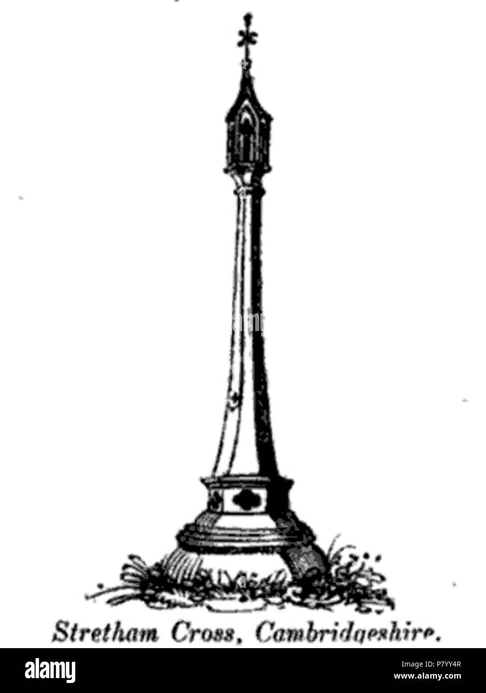 English: A sketch by Sylvanus Urban of the Stretham village cross from The Gentleman's Magazine and Historical Chronicle, July to December 1832 Volume CII part the second . 1832 357 Stretham Cross, Cambridgeshire Stock Photo