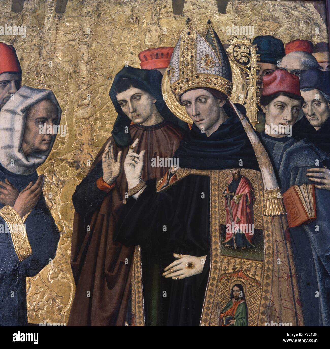 Saint Augustine Disputing with the Heretics, circa 1470/1475-1486.  Tempera, stucco reliefs and gold leaf on wood. 264 x 196.5 x 7.5 cm. It comes from the high altar of the church of the convent of Sant Agustí Vell, Barcelona. Museu Nacional d'Art de Catalunya, Barcelona. Stock Photo