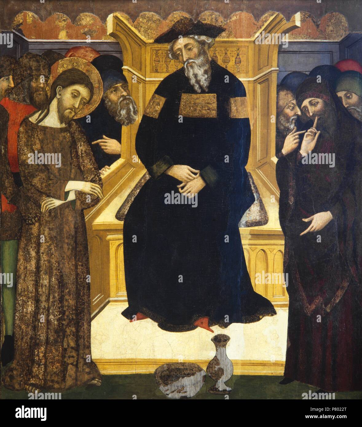 Side compartment from an altarpiece with Jesus before Pilate. Pere Serra. Last quarter of the 14th century. Tempera on wood. 117.5 x 109 cm. From Llívia (Cerdanya). Stock Photo