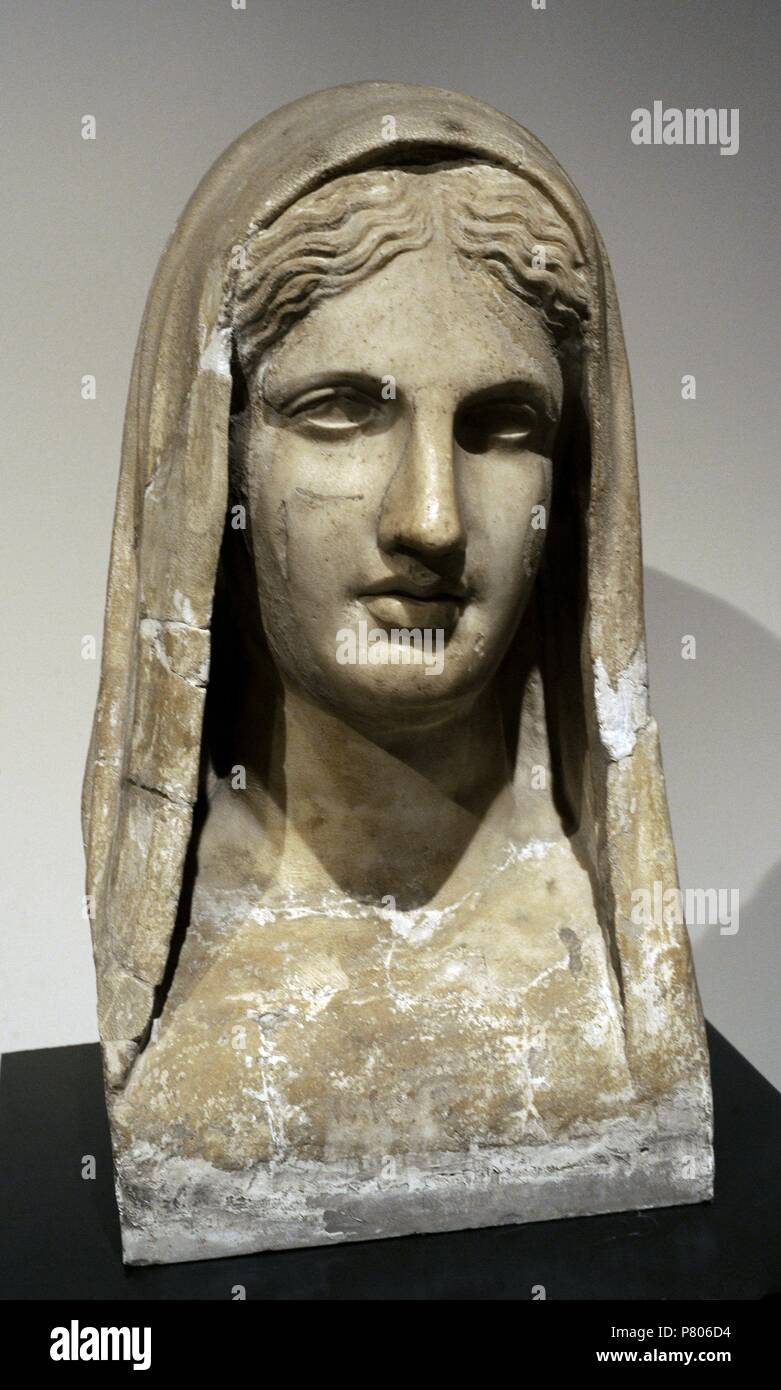 Bust of an Hellenistic princess. Marble. Rectangular peristyle. Villa of the Papyri, Herculaneum. National Archaeological Museum. Naples. Italy. Stock Photo