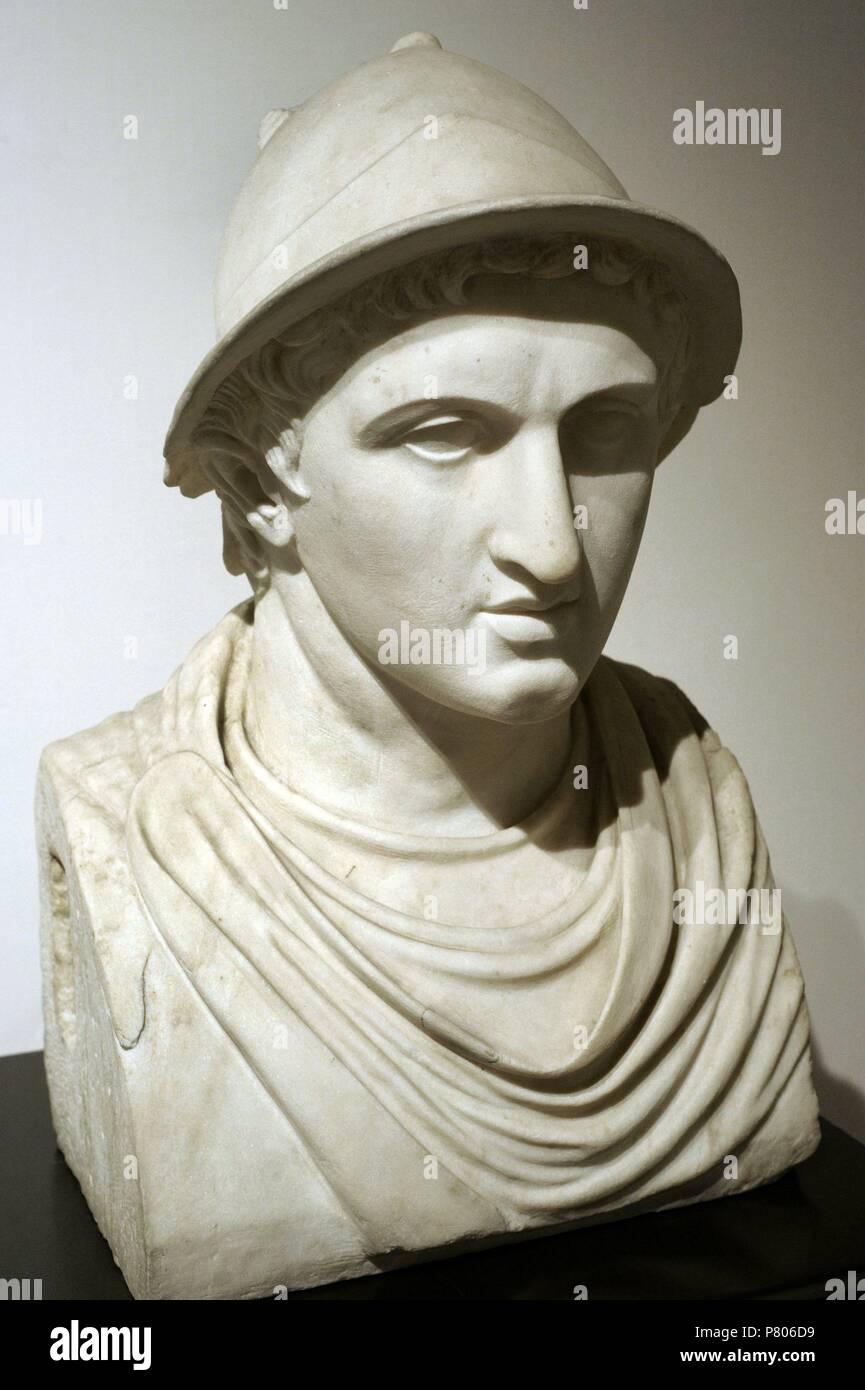 Roman bust of an Hellenistic ruler. Marble. Rectangular peristyle. Villa of the Papyri, Herculaneum. National Archaeological Museum. Naples. Italy. Stock Photo