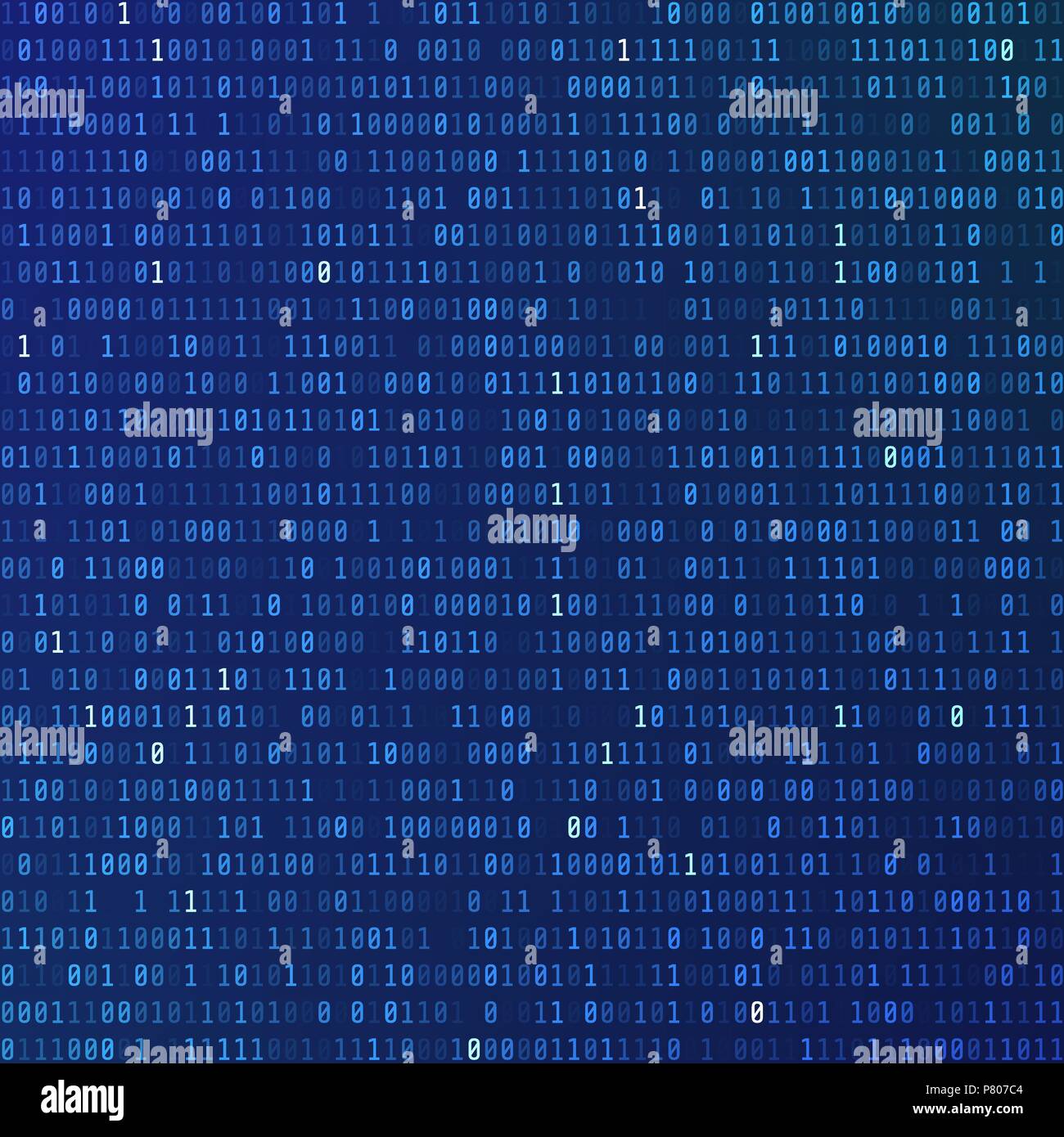 Binary code. Programming encoded information. Technology background. Stream of zeros and ones. matrix of numbers on blue background. Vector illustrati Stock Vector