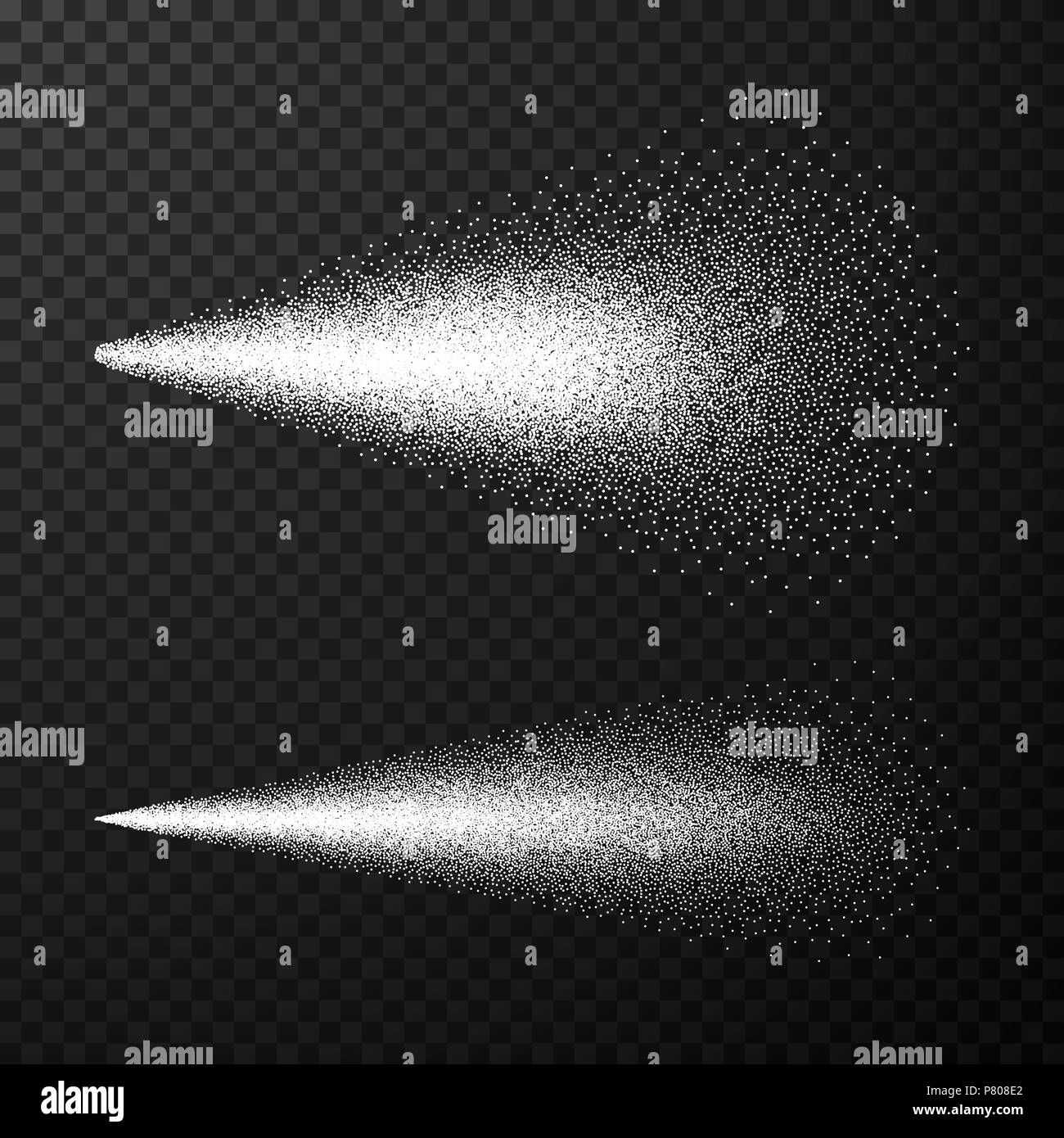 Water spray. Airy spray and water hazy mist. Sprayer fog isolated on black transparent background. Vector illustration Stock Vector