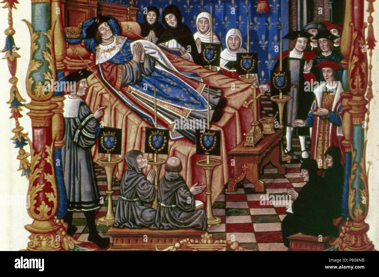 Louis XI of France (1423-1483). Monarch of House of Valois. King of France, 1461-83. Miniature. The Death of Louis XI at his castle, Plessis-les-Tours, ...