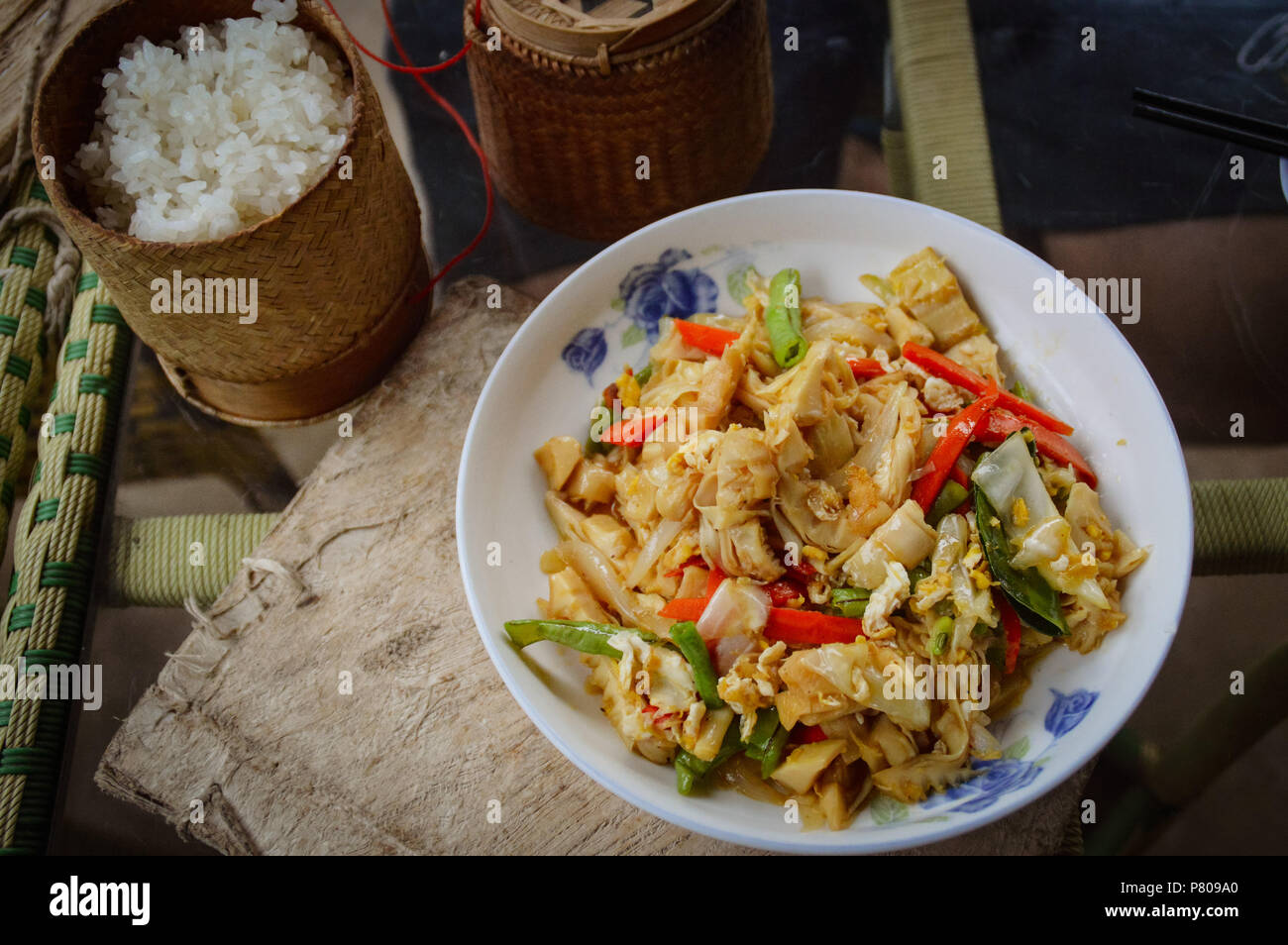 Stir fried bamboo shoots with pork or Koua Naw Mai, authentic
