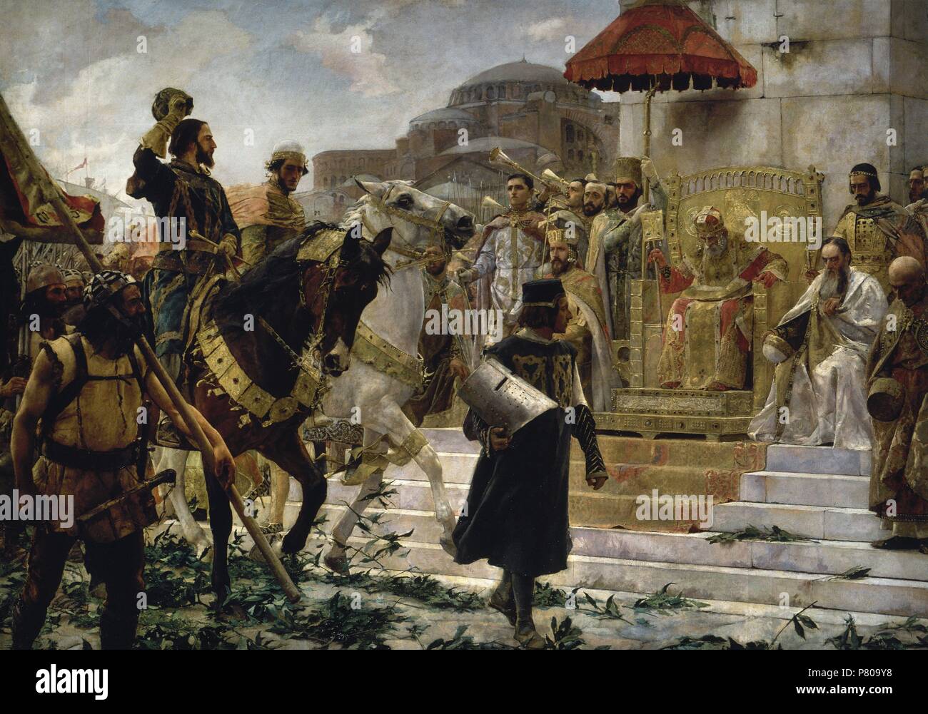 Roger de Flor (1266-1305). Italian military and condottiere. Entrance of Roger de Flor to Constantinople. Painting by Jose Moreno Carbonero (1859-1942), 1888. Detail. Palace of the Senate. Madrid. Spain. Stock Photo