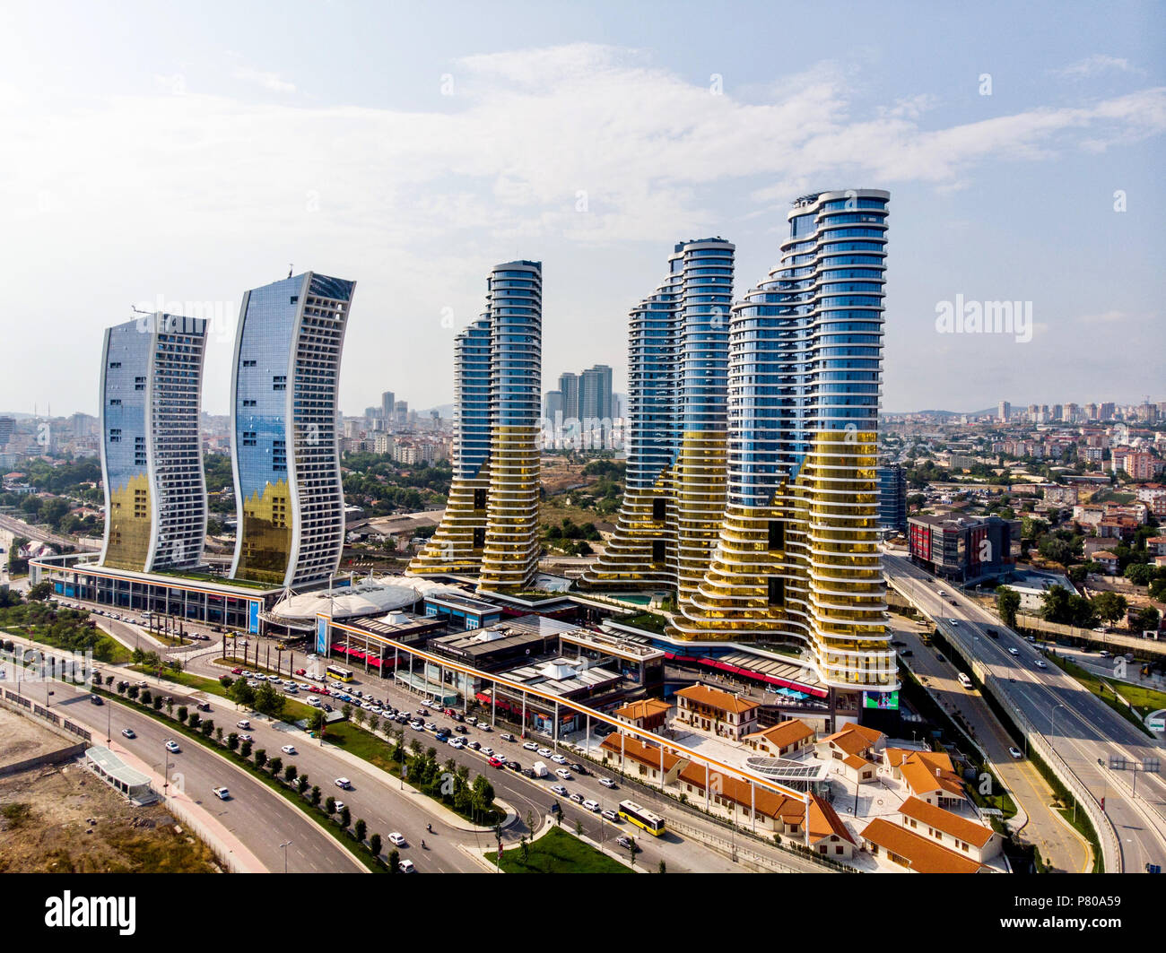 istanbul turkey february 23 2018 aerial drone view of istmarina skyscrapers avm shopping mall in istanbul kartal architectural concept stock photo alamy