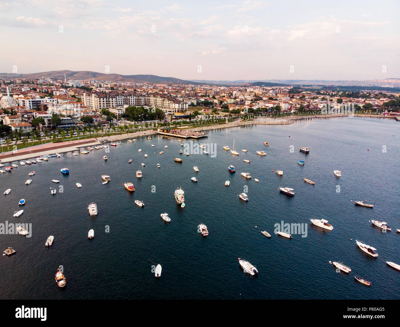 Aerial Drone View of Istanbul Tuzla Seaside with Boats. City Life near ...