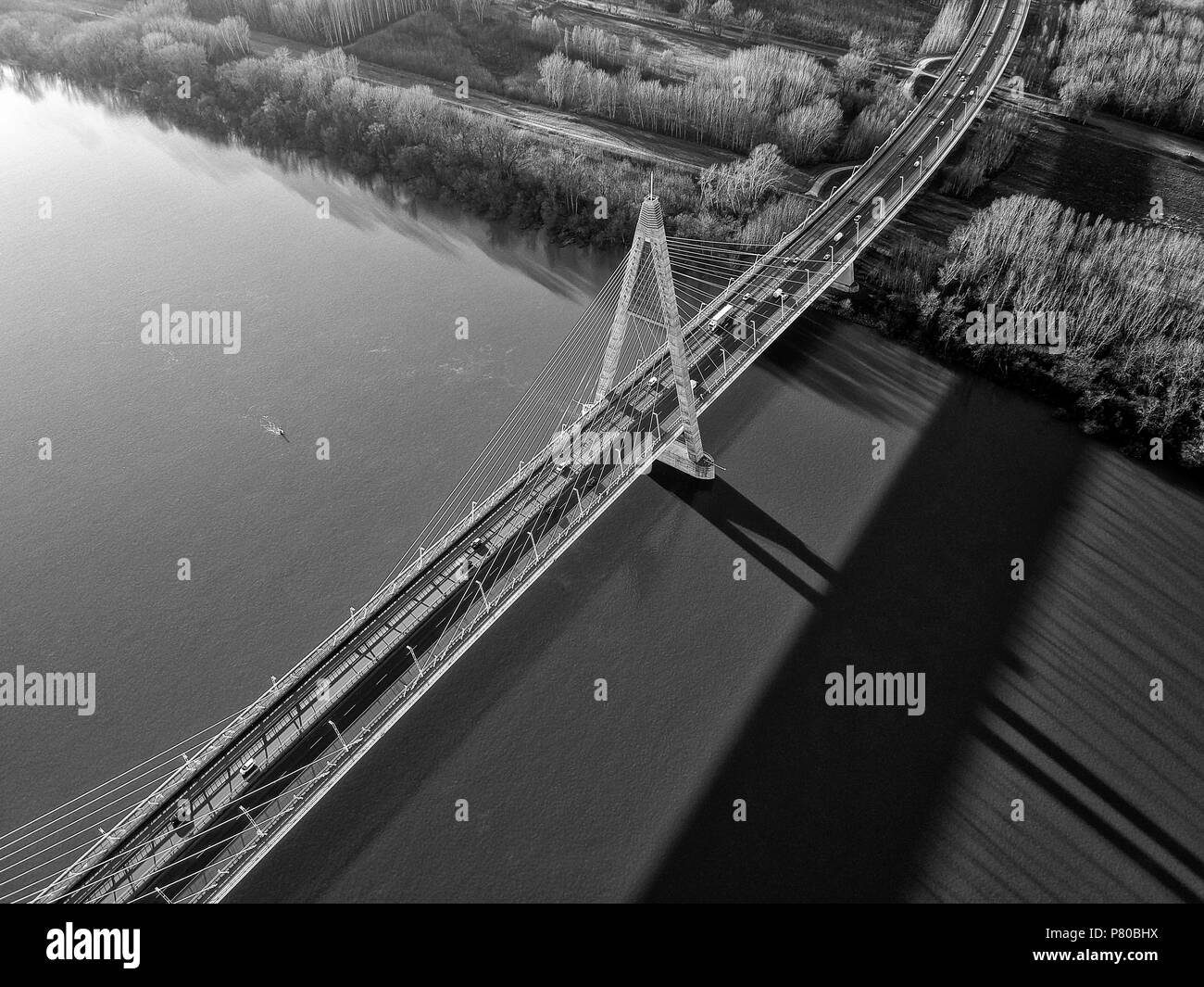 Aerial photo of Megyeri bridge in Budapest, Hungary Stock Photo